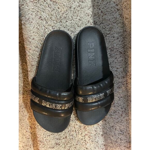Victoria's Secret PINK black slides womens 6 - Picture 2 of 3